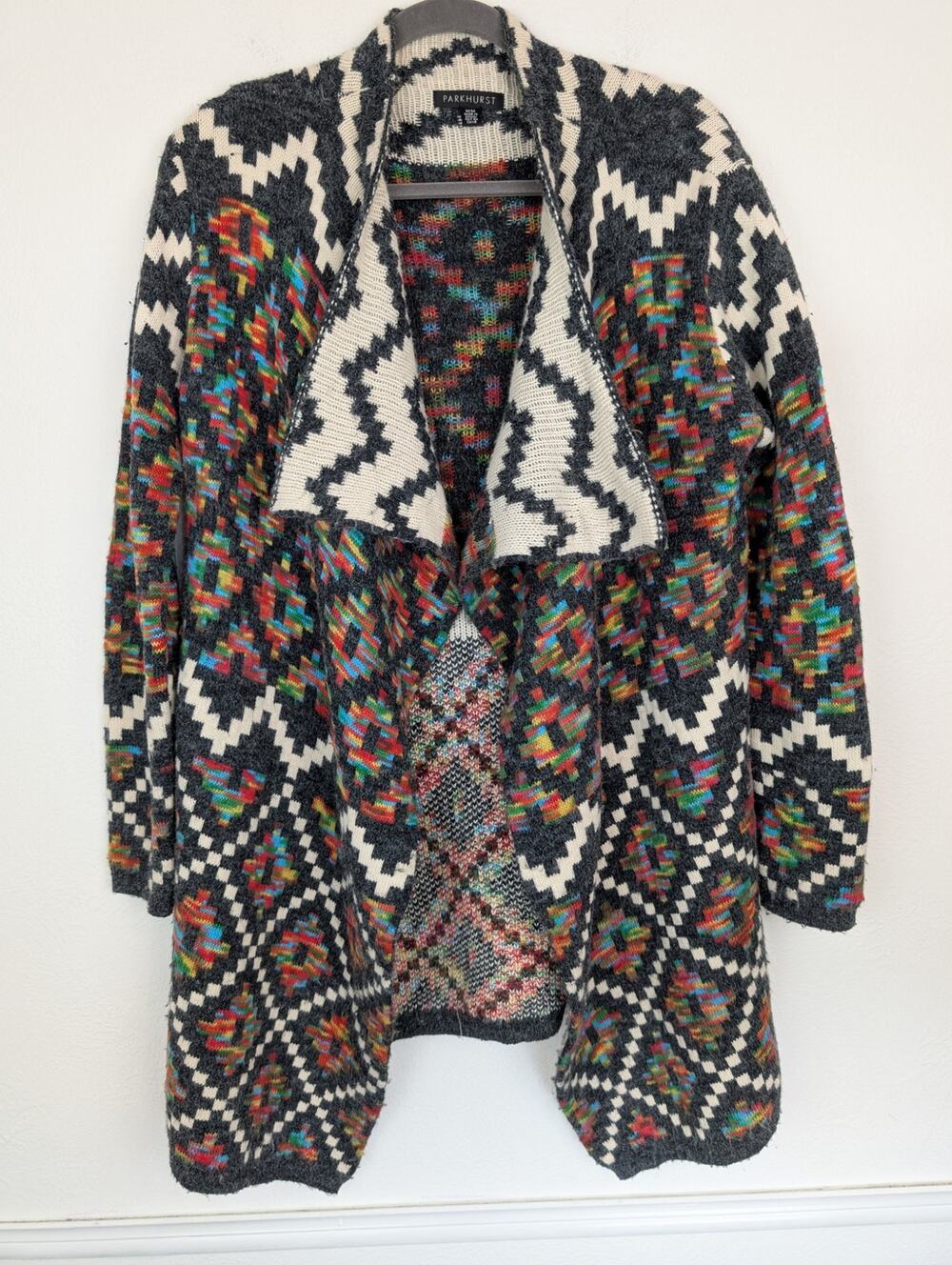 Parkhurst Cardigan Sweater Knit Aztec Geometric Waterfall Boho Multicolor Size M